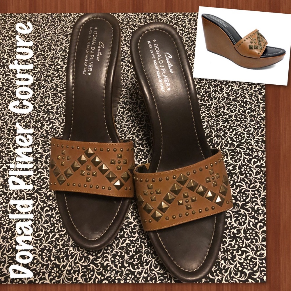 DP Couture Leather Brnz Studded Wedge sandal